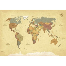 Stukk Vintage World Map Living Room Bedroom Poster - A4 (210 x 297mm),white