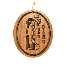 Handmade San Diego Nurse and Sailor Kissing Coastal Christmas Ornament Made in USA CA