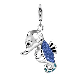 Nenalina 714146-001 Seahorse Carabiner Charm Pendant for Charm Bracelet 925 Sterling Silver, Sterling Silver, Crystal