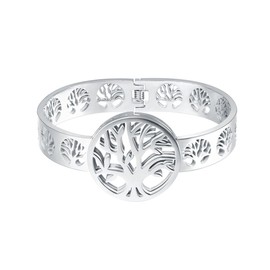 FOCALOOK Women's Bracelet Stainless Steel Tree of Life Bangle 18k Gold-Plated Simple Bangle Bracelet Gift for Women Girls Gold/Silver, Stainless Steel, Without Stone