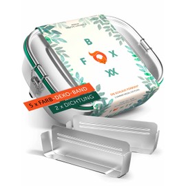FOXBOXX® Premium Stainless Steel Lunch Box, Leak-proof with Compartment - Plastic-Free Sustainable, Lunch Box Bread Box Metal Box Bento, Child School, Choice of Size