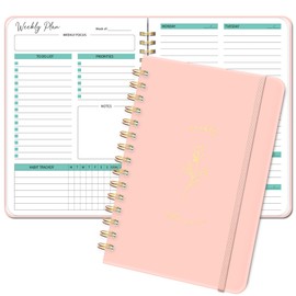 Undated Weekly Planner - Weekly To Do List Notebook with Goal & Habit Tracker, Daily Weekly Journal with Spiral Binding, 6.3"x8.5", Pink