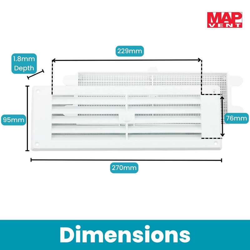 Map White Louvre Vent 229mm x 76mm (9"x3") with Detachable