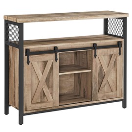 VASAGLE Buffet Cabinet, Storage Cabinet, Sideboard with 2 Sliding Barn Doors, Adjustable Shelves, 13 x 39.4 x 31.5 Inches, for Living Room, Camel Brown and Ink Black ULSC092B50