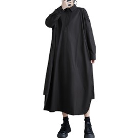 ellazhu Women's Oversized Solid Color Long Sleeve Flowy Irregular Hem Dress GZ148 Black