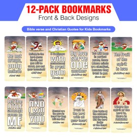 NewEights Bible Verse and Christian Quotes for Kids Bookmarks (2-Sets X 6 Cards) – Daily Motivational Card Set – Collection Set Book Page Clippers – Ideal for Church Events