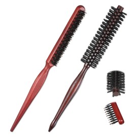 Small Round Hair Brush 2 Pcs Small Boar Bristle Hair Brush for Thin or Short Hairs Portable Mini Volumizing Roller Hairbrush with Wooden Handle for Women Men Fine Hairs Drying Styling Curling