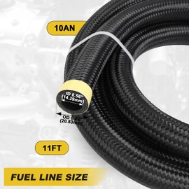 10AN Braided Fuel Line - 5/8" x 11FT Transmission Cooler Hose for Power Steering, Nylon CPE Hose for Oil, Gas, Air and Lubricant (Black)