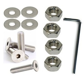 AHC 8mm Countersunk Bolts M8 x 55mm (Including Head) A2 Stainless Steel Socket/Allen Head Csk Bolt/Screws (4 Pack) Free Washers Nuts and Hex Key