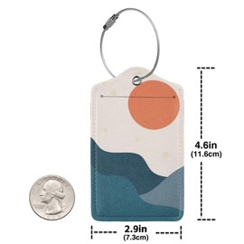2 Pack Abstract Landscape Sun Mountains Luggage Tags for Suitcases, PU Leather Bag Travel Suitcase Name ID Label and Metal Loop for Women Men