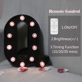 LED Black Alphabet Marquee Letters Sign Light Up Marquee Number Letter Lights Sign with Diamond Bulb for Night Light Home Bar Christmas Lamp Birthday Party Wedding Decoration Q