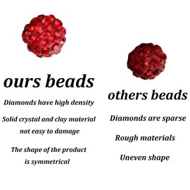 pson 100PCS 10mm Red Rhinestone Beads, Diamond Round Disco Beads Crystal Clay Beads, Shiny Shamballa Beads for Jewelry Making, Crafting, DIY, Holiday Decoration