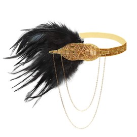 Women's Flapper Feather Headband 1920s Art Deco Roaring 20s Great Gatsby Headpiece Gatsby Costume Gold