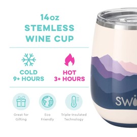 Swig Life 14oz Stemless Wine Cup, Insulated Wine Tumbler with Lid, Stainless Steel Wine Glass, Reusable Insulated Travel Tumbler, 14 oz Insulated Wine Glass with Lid (Moon Shine)