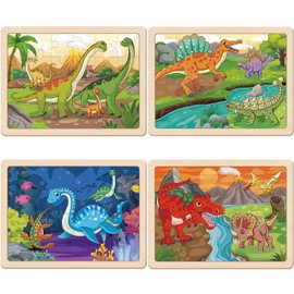 Puzzles for Kids Ages 4-6, Large Dinosaur Wooden Puzzles, 4 Packs 24 PCs Jigsaw Puzzles Preschool Educational Toys Gifts for 3 4 5 6 Year Old Boys Girls