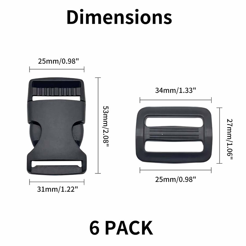 KTHZI 6 Sets 25mm Plastic Buckle Clip,Side Release Buckle with