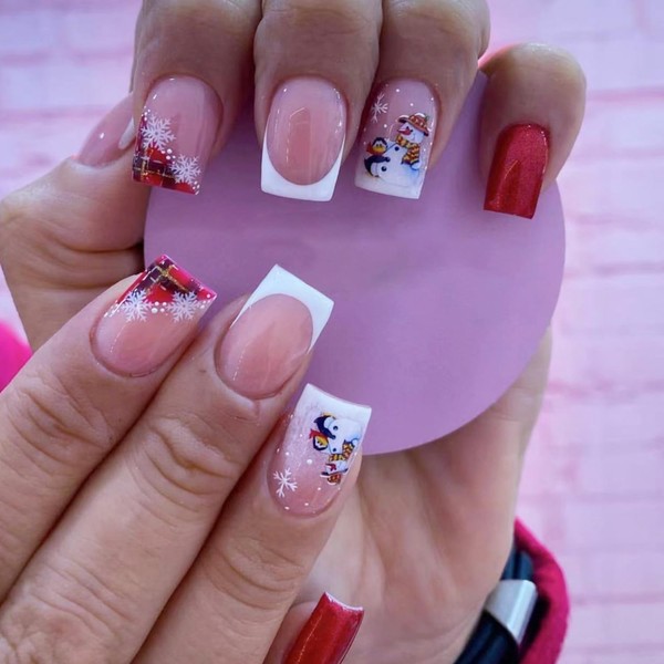 24 Pcs Christmas Press on Nails Medium Square Fake Nails