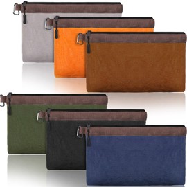 Abbylike 6 Pack Waxed Canvas Tool Bag Set 16 Oz Heavy Duty Canvas Zippered Pouches 12 x 7.5 x 2 Inch Small Waterproof Utility Tool Pouches for Portable Multipurpose Storage Organizer Supplies