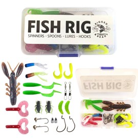 Rigged and Ready Fish Rig Spinner Mixed Soft Lure, Tungsten Jig Heads + Weights + Hooks Fishing Set With Box- 20 Pieces for Trout, Perch, Pike, Zander, Predator Fish For Freshwater and Saltwater