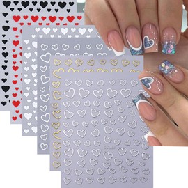 6 Sheets Love Heart Nail Art Stickers 3D Self Adhesive Nail Decals Gold Silver Red Black Heart Nail Art Design Hollow Heart Love Nail Stickers for Women Girls Acrylic Manicure DIY Decoration Design