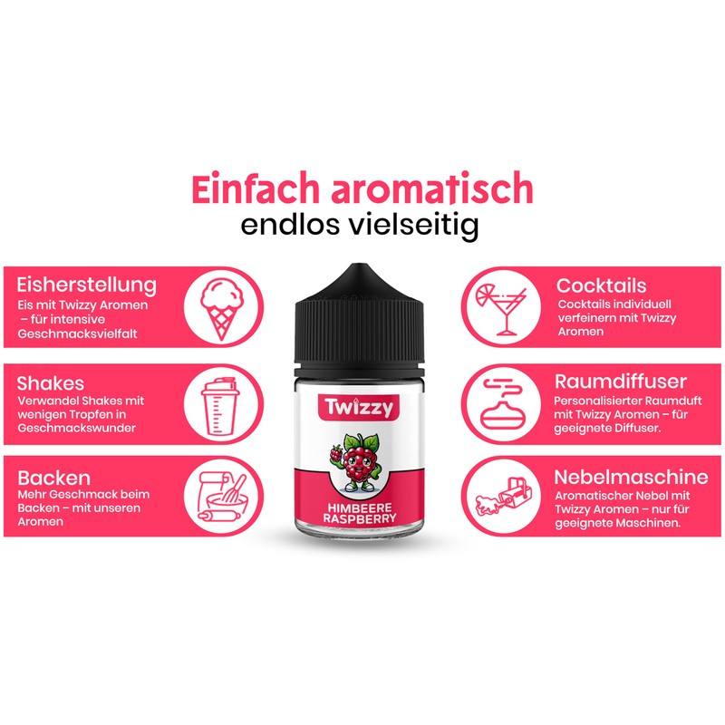 Twizzy Raspberry Food Flavouring, 60 ml, Intense Aroma – Ideal