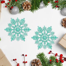 Luxtea 4''/10cm Sparkling Glittered Plastic Snowflake Ornaments Christmas Tree Decorations(30ct, Turquoise)