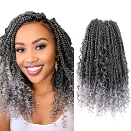 Niseyo Goddess Box Braids Crochet Hair 12 Inch 8 Packs Short Crochet Box Braids Pre Looped Curly Ends Gray Boho Style Synthetic Hair (Tgrey/Ombre Grey)