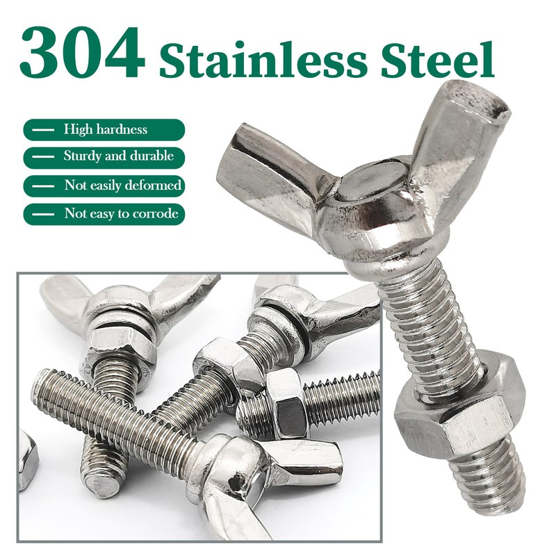 6sets M6x25mm Stainless Steel Wing Butterfly Screws Bolts with Hex
