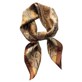 WENLOOY Square Satin Silk Feeling Hair Scarf Headscarf for Women/Men's Necktie Silk Bandanas Pocket Square, 30715-paisly Golden, Medium