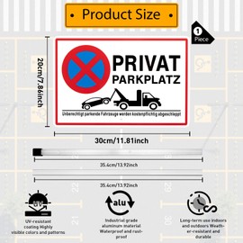 Luxoraiova Private Parking Sign, Aluminium Parking Sign, 30 × 20 cm, Private Parking Sign, UV-Resistant, Waterproof, Rustproof, with Drill Holes