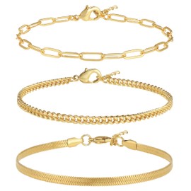 Reoxvo Dainty Gold & Silver Chain Jewelry Bracelets Set for Women 14K Plated Layered Stack Adjustable Bracelet Trendy green