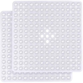 MOONLIGHT20015 Square Shower Mat Non Slip Anti Mould 2 Pack - 53x53cm Shower Mats for Inside Shower with Strong Suction Cups Grip and Drain Holes - Soft Touch Machine Washable (Clear)