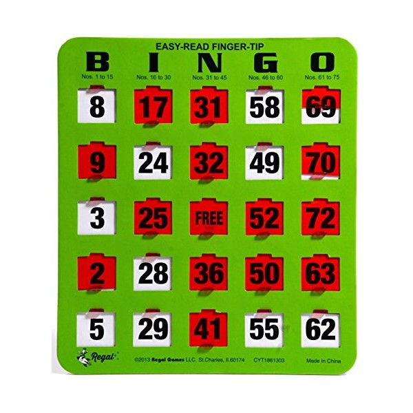 Regal Games - Finger-Tip Shutter Slide Bingo Cards - Easy to Read - 5-Ply - 50-Pack - Green