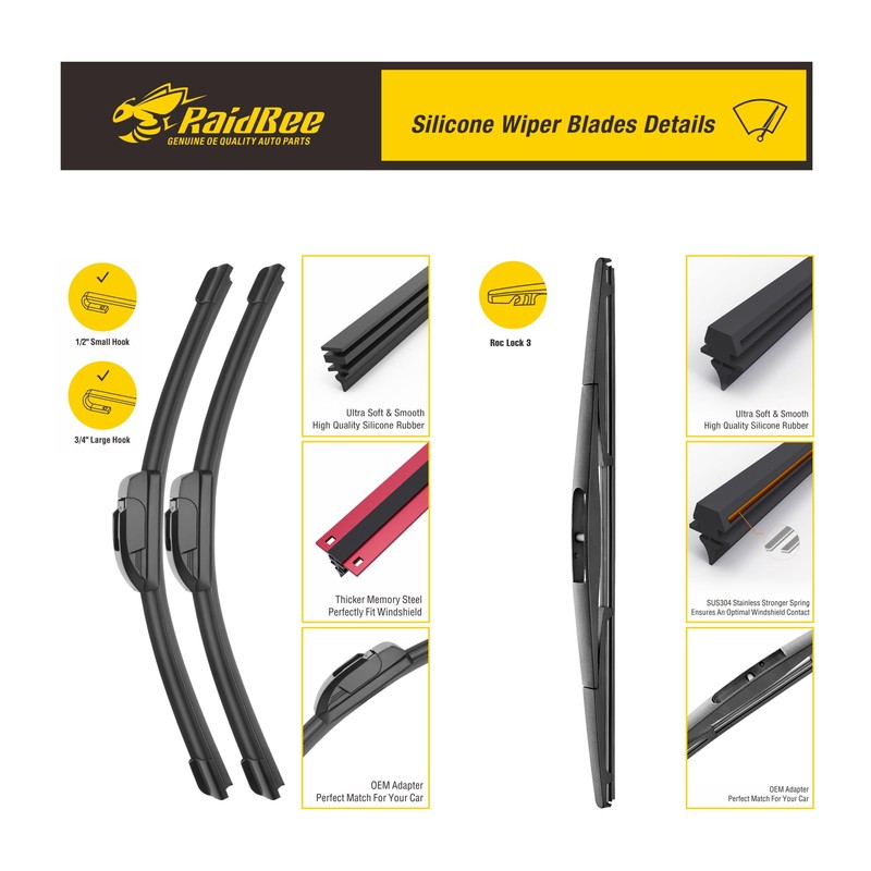 Raidbee® Silicone Windshield Wiper blades 3 pack Replacement for HONDA