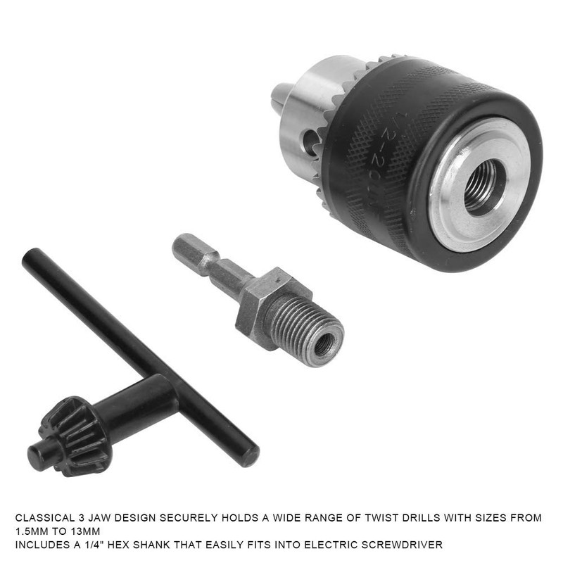 1/2-20UNF Keyed Drill Chuck, 3 Teeth 1.5mm -16MM Clamping Range