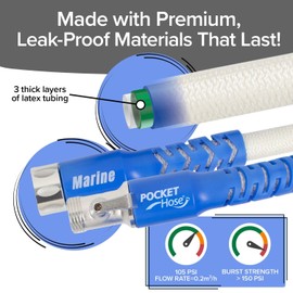 Pocket Hose Marine, Expandable, White, Scuff Free, 25ft Hose, 3/4 Inch, On/Off Valve, BONUS 10 Pattern Sprayer, AS-SEEN-ON-TV, Solid Aluminum & Lead-Free, Stores Easy, Lightweight, No-Kink, All Boats