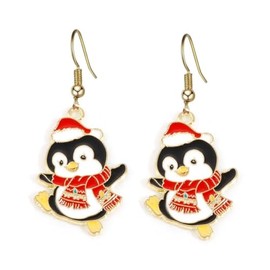 Christmas Penguin Earrings - Gold, Handcrafted, Small Christmas Jewellery, Cute Dancing Penguin Design