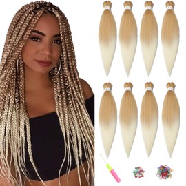 ShowJarlly Pre-Stretched Braiding Hair 8Packs/Lot Yaki Texture Hair Extensions Professional Soft Synthetic Fiber Easy Braids Crochet Hair Braid DIY Box Braiding Hair (26inch,T27#613#)
