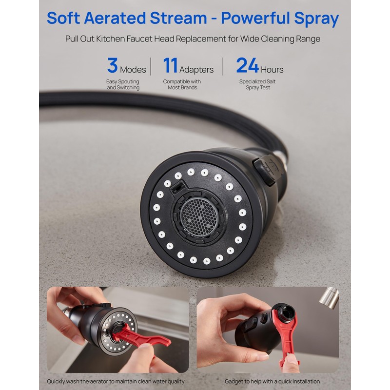 Pull Down Spray Head Replacement for Kitchen Faucet, 3 Modes