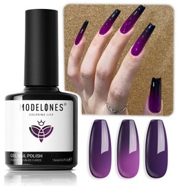 modelones Color Changing Black Purple Gel Nail Polish, 15 ML Black Dark Purple Mood Temperature Change Nail Polish Gel Soak Off Black Nail Art DIY Salon Manicure Holiday Gift for Girls Women