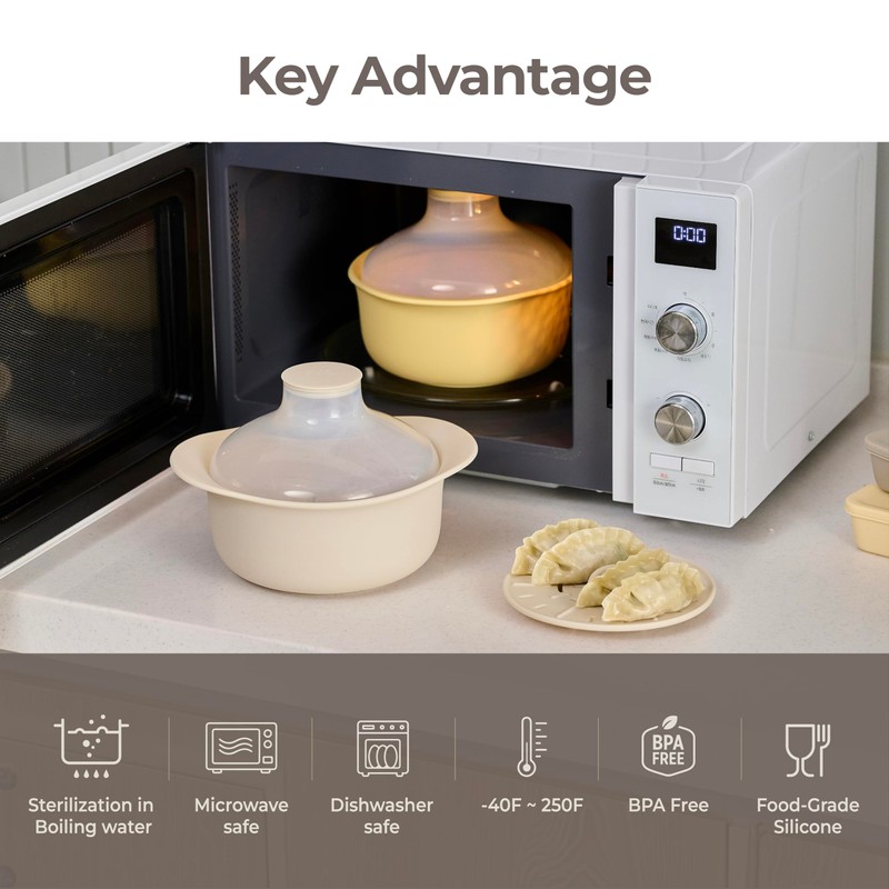 FIRGI Silicone Microwave Steaming Pot with Handle & Lid for