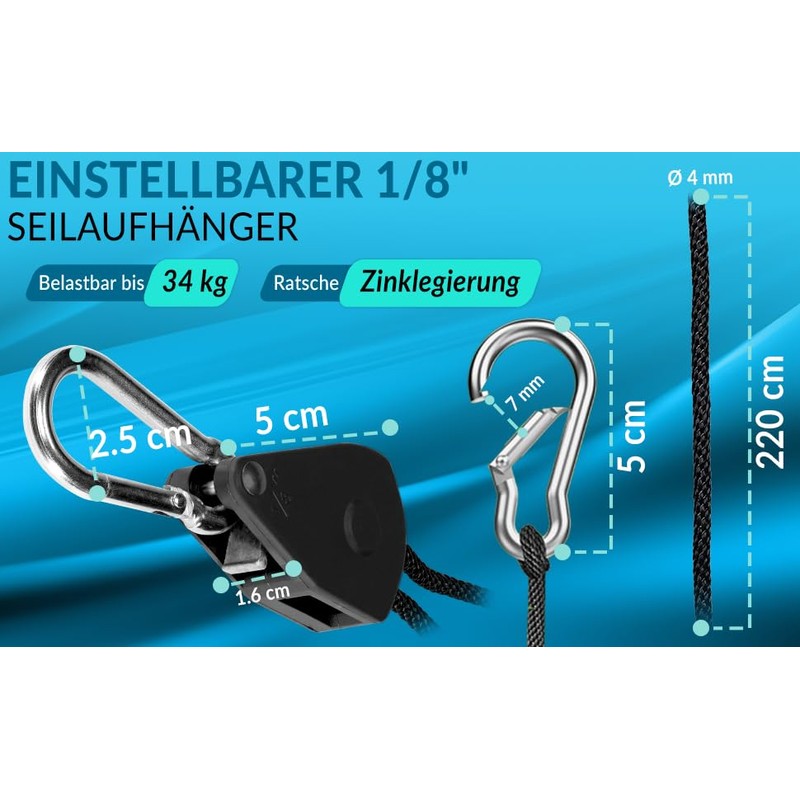FENITEC Rope Ratchet 4 x Rope Ratchet Grow Accessories, Load