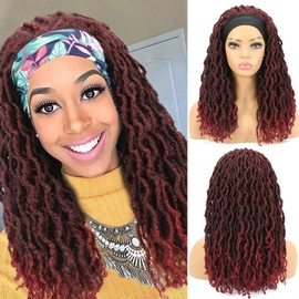ROSEBONY Headband Wig Nu Faux Locs Wigs for Black Women Soft Locs Braids Wig Synthetic Heat Resistant Fiber Burgundy Red Colour…