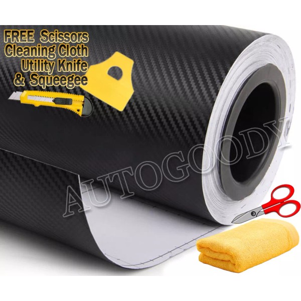 AUTOGOODY 48" x 60" Black Carbon Fiber Vinyl Wrap 3D