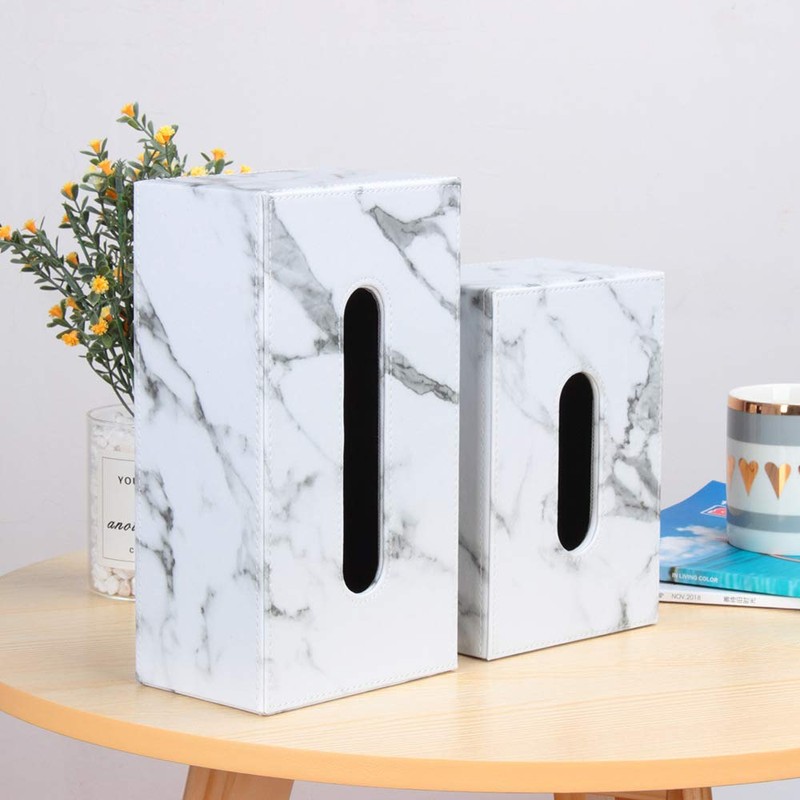 Marble Ink Pattern Leather Tissue Box Holder - Waterproof Rectangular