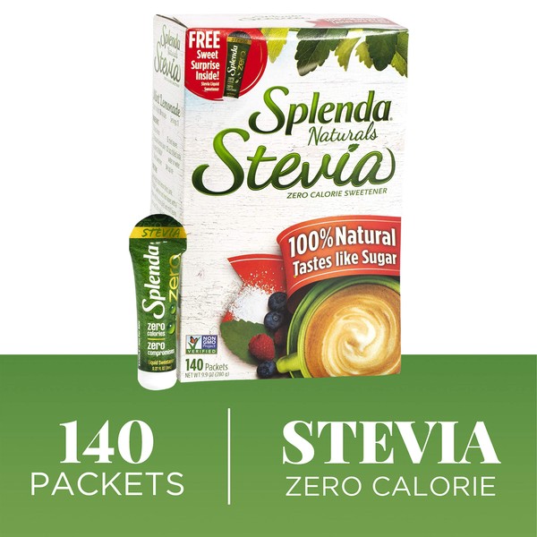 SPLENDA Naturals Stevia Sweetener: No Calorie, All Natural Sugar Substitute w/ No Bitter Aftertaste. Single Serve Granulated Packets (140 Count)