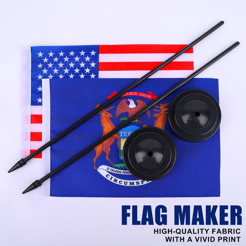 JBSJBS USA Michigan Desk Flag 12" Solid Pole Deluxe Set