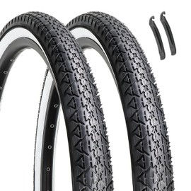 Hycline 2-Pack Cruiser Bike Tires: 26x2.125 Inch Folding Replacement Puncture-Resistant High-Density Bicycle Tires with Pair Tire Levers for Beach or Urban City Commuter Bike-White Walled