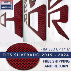 Advanced Trims SET OF 2: Overlay Grill Letters + Tailgate Inserts 22 - 24 Silverado Red Carbon