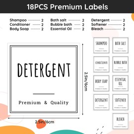 Segbeauty 18pcs Waterproof Labels, Self-Adhesive Bathroom Labels for Organizing, Removable Soap Dispenser Label Stickers Home Organization Laundry Labels Cleaning Labels for Plastic Glass Bottles